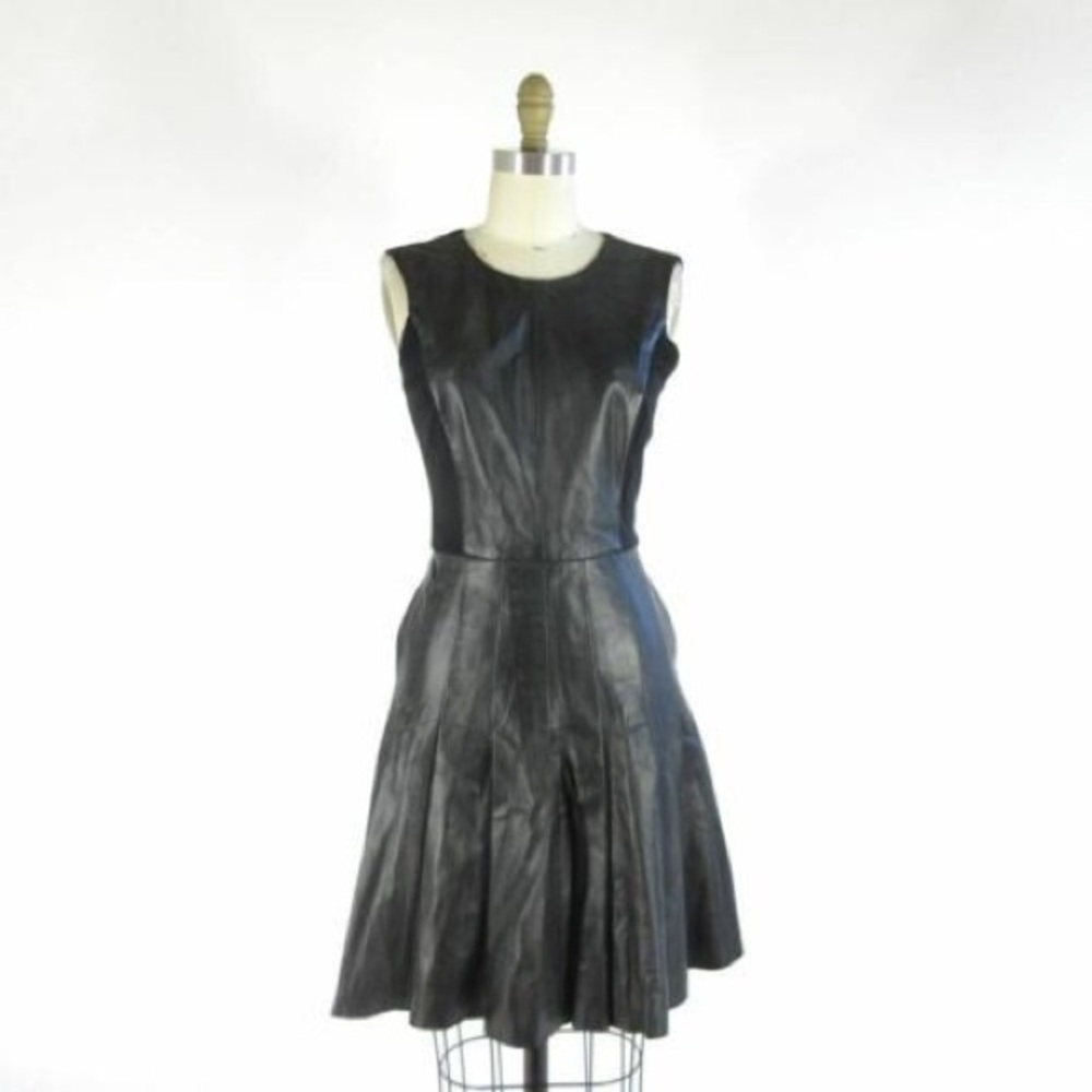 Halogen Black Leather Pleated A-Line Dress